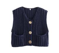 RWGSNB Knitted Waistcoats for Women Sleeveless Sweater Vest V Neck Knit Gilets Lace Up Open Front Cardigan Casual Ladies Tank Tops Pullover Navy Blue M
