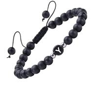 RWGSNB Matte Black Agate Gemstone Bracelet with A-Z Letter Dainty Initial Bracelet Adjustable Braided Rope Reiki Bead Stone Bangles Crystals Jewelry Gift for Women Men Letter-Y