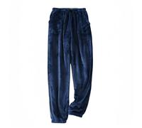 RWGSNB Men'S Pajama Pants Winter Thick Warm Flannel Pyjama Trousers Elastic Waist Mens Pjs Bottoms with Drawstring Lounge Pants Comfortable Sleepwear Navy Blue L
