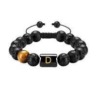 RWGSNB Natural Black Lava Beads Gemstone Bracelet with Letter A-Z Personalized Initial Bracelet Braided Rope Tiger Eye Stone Bangles Crystal Jewelry Gift for Women Men Letter-D