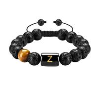 RWGSNB Natural Black Lava Beads Gemstone Bracelet with Letter A-Z Personalized Initial Bracelet Braided Rope Tiger Eye Stone Bangles Crystal Jewelry Gift for Women Men Letter-Z