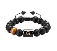 RWGSNB Natural Black Lava Beads Gemstone Bracelet with Letter A-Z Personalized Initial Bracelet Braided Rope Tiger Eye Stone Bangles Crystal Jewelry Gift for Women Men Letter-G