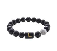 RWGSNB Natural Black Lava Gemstone Bracelet with Letter A-Z Personalized Initial Beads Bracelet Stretch White Turquoise Stone Bangles Crystal Jewelry Gift for Women Men Letter-L