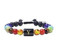 RWGSNB Natural Crystals 7 Chakra Bracelet with Letter A-Z Initial Beaded Bracelet Handmade Braided Lava Rock Stone Bangles Reiki Yoga Jewelry Gift for Women Men Letter-Y