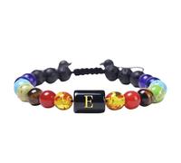 RWGSNB Natural Crystals 7 Chakra Bracelet with Letter A-Z Initial Beaded Bracelet Handmade Braided Lava Rock Stone Bangles Reiki Yoga Jewelry Gift for Women Men Letter-E