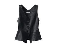 RWGSNB Satin Waistcoat Women Button Down Work Office Vest Casual Sleeveless Suits Blazers Single Breasted Cardigan Elegant Gilet for Daily Wear Black S