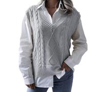 RWGSNB Sleeveless Sweater Ladies, Womens Sleeveless Knitted Vest Oversized V Neck Cable Knit Sweaters Waistcoats Casual Loose Fit Autumn Warm Jumper Top Vintage Pullover Tank Top