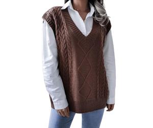 RWGSNB Sleeveless Sweater Ladies, Womens Sleeveless Knitted Vest Oversized V Neck Cable Knit Sweaters Waistcoats Casual Loose Fit Autumn Warm Jumper Top Vintage Pullover Tank Top