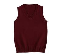 RWGSNB Sleeveless Sweater Ladies, Womens V Neck Knitted Waistcoat Casual Sleeveless Knit Sweaters Vest Loose Fit Autumn Warm Jumpers Basic Solid Color Pullover Tops for Daily Wear Date Burgundy XXL
