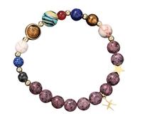 RWGSNB Solar System Galaxy Bracelet with 12 Constellations Pendant 8 Mm Natural Purple Granite Gemstone Bracelets Personalized Protection Crystal Bangles for Men Women Pisces
