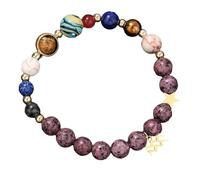 RWGSNB Solar System Galaxy Bracelet with 12 Constellations Pendant 8 Mm Natural Purple Granite Gemstone Bracelets Personalized Protection Crystal Bangles for Men Women Aqarius