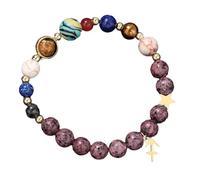 RWGSNB Solar System Galaxy Bracelet with 12 Constellations Pendant 8 Mm Natural Purple Granite Gemstone Bracelets Personalized Protection Crystal Bangles for Men Women Sagittatius
