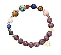RWGSNB Solar System Gemstone Bracelet with 12 Constellations Pendant 8 Mm Natural Purple Granite Beaded Stone Bracelets Protection Crystal Bangles for Men Women Virgo
