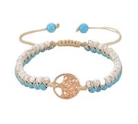 RWGSNB Tree Of Life Bracelet Boho Wrap Layered Beads Gemstone Bracelet Adjustable Handmade Braided Rope Natural Stone Bangles Reiki Healing Crystal Jewelry Gifts Turquoise