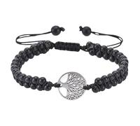 RWGSNB Tree Of Life Bracelet Boho Wrap Layered Beads Gemstone Bracelet Adjustable Handmade Braided Rope Natural Stone Bangles Reiki Healing Crystal Jewelry Gifts Matte Black Onyx