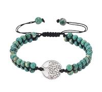 RWGSNB Tree Of Life Bracelet Boho Wrap Layered Beads Gemstone Bracelet Adjustable Handmade Braided Rope Natural Stone Bangles Reiki Healing Crystal Jewelry Gifts Green Imperial Stone