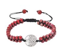 RWGSNB Tree Of Life Bracelet Boho Wrap Layered Beads Gemstone Bracelet Adjustable Handmade Braided Rope Natural Stone Bangles Reiki Healing Crystal Jewelry Gifts Red Imperial Stone