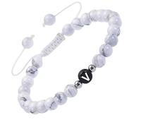 RWGSNB White Turquoise Bead Stone Bracelet with Letter A-Z Delicate Initial Bracelet Adjustable Braided Rope Reiki Gemstone Bangles Crystals Jewelry Gift for Women Men Letter-V