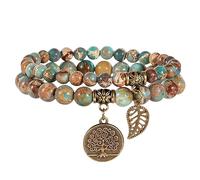RWGSNB Women Crystal Bracelets, 2 Pack Chakra Bracelets Set Multilayer Real Stones Boho Beaded Gemstone Bangles with Tree Of Life Pendant Energy Beaded Crystal Bangles Jewellery Shoushan St
