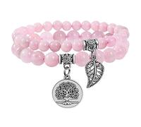 RWGSNB Women Crystal Bracelets, 2 Pack Chakra Bracelets Set Multilayer Real Stones Boho Beaded Gemstone Bangles with Tree Of Life Pendant Energy Beaded Crystal Bangles Jewellery Rose Quartz (Se