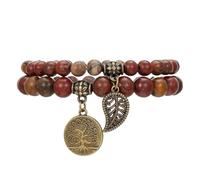 RWGSNB Women Crystal Bracelets, 2 Pack Natural Stone Spiritual Bracelets Tree Of Life Protective Gemstone Bangles Relief Anxiety Energy Friendship Bangles Crystal Jewellery for Women Men Red Jasper