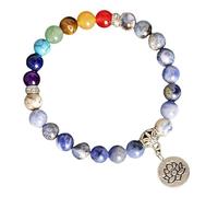 RWGSNB Women Crystal Bracelets, 7 Chakra Bracelet for Women Men 8 mm Genuine Stones Beads Relief Anxiety Bangles with Lotus Pendant Energy Gemstone Yoga Bangles Crystal Jewellery Gifts Blue Sodalite