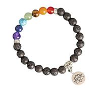 RWGSNB Women Crystal Bracelets, 7 Chakra Bracelet for Women Men 8 mm Genuine Stones Beads Relief Anxiety Bangles with Lotus Pendant Energy Gemstone Yoga Bangles Crystal Jewellery Gifts Lava