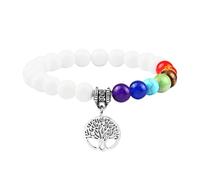 RWGSNB Women Crystal Bracelets, 7 Chakra Bracelet for Women Men Tree Of Life Chakra Real Stones Anxiety Bangles Natural Gemstone Reiki Yoga Bangles Energy Crystal Jewellery Gifts White Jade-Silver