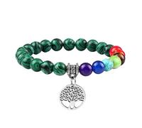 RWGSNB Women Crystal Bracelets, 7 Chakra Bracelet for Women Men Tree Of Life Chakra Real Stones Anxiety Bangles Natural Gemstone Reiki Yoga Bangles Energy Crystal Jewellery Gifts Malachite-Silver