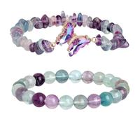 RWGSNB Women Crystal Bracelets, Butterfly Bracelets Set Of 2 Layered Gemstone Beaded Friendship Bangles Balance Energy Stone Reiki Yoga Bangles Spiritual Crystal Jewelry Gift for Women Men Colored-A