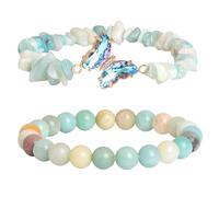 RWGSNB Women Crystal Bracelets, Butterfly Bracelets Set Of 2 Layered Gemstone Beaded Friendship Bangles Balance Energy Stone Reiki Yoga Bangles Spiritual Crystal Jewelry Gift for Women Men Colored J