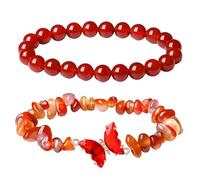 RWGSNB Women Crystal Bracelets, Butterfly Bracelets Set Of 2 Layered Gemstone Beaded Friendship Bangles Balance Energy Stone Reiki Yoga Bangles Spiritual Crystal Jewelry Gift for Women Men Red Agate