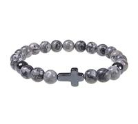 RWGSNB Women Crystal Bracelets Faith Cross Bracelet for Men 8 Mm Natural Grey Jade Bangles Stretch Women Beaded Gemstone Bangles Reiki Yoga Healing Crystal Jewelry Spiritual Gift