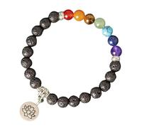 RWGSNB Women Crystal Bracelets, Gemstone 7 Chakra Bracelet with Lotus Pendant 8 mm Natural Stone Beads Relief Anxiety Bangles Reiki Yoga Bangles Spiritual Crystal Jewellery Gifts for Women Men Lava