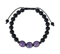 RWGSNB Women Crystal Bracelets Natural Amethyst Bracelet Black Frosted Onyx Bangles Adjustable Braided Rope Beaded Gemstone Bangles Reiki Yoga Healing Crystal Jewelry Spiritual Gift for Women