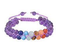 RWGSNB Women Crystal Bracelets Natural Amethyst Bracelet For Women Girls Boho Wrap Layered 7 Chakras Bangles Adjustable Braided Rope Beaded Gemstone Bangles Reiki Yoga Healing Crystal Jewelry Gifts