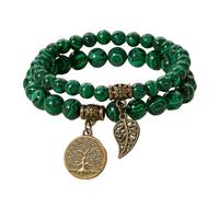 RWGSNB Women Gemstone Bracelets, 2 Pack Chakra Bracelets Set Multilayer Real Stones Boho Beaded Gemstone Bangles with Tree Of Life Pendant Energy Beaded Crystal Bangles Jewellery Malachite