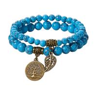 RWGSNB Women Gemstone Bracelets, 2 Pack Chakra Bracelets Set Multilayer Real Stones Boho Beaded Gemstone Bangles with Tree Of Life Pendant Energy Beaded Crystal Bangles Jewellery Blue Turquo