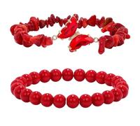 RWGSNB Women Gemstone Bracelets, 2 Pack Natural Crystal Butterfly Bracelets Layered Gemstone Beaded Reiki Yoga Bangles Energy Balance Stone Friendship Bangles Spiritual Jewelry Gift for Women Red Ja