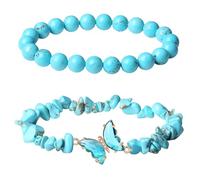 RWGSNB Women Gemstone Bracelets, 2 Pack Natural Crystal Butterfly Bracelets Layered Gemstone Beaded Reiki Yoga Bangles Energy Balance Stone Friendship Bangles Spiritual Jewelry Gift for Women Blue T