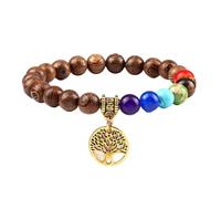RWGSNB Women Gemstone Bracelets, 7 Chakra Bracelet for Women Men Tree Of Life Chakra Real Stones Anxiety Bangles Natural Gemstone Reiki Yoga Bangles Energy Crystal Jewellery Gifts Rosewood-Gold
