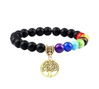 RWGSNB Women Gemstone Bracelets, 7 Chakra Bracelet for Women Men Tree Of Life Chakra Real Stones Anxiety Bangles Natural Gemstone Reiki Yoga Bangles Energy Crystal Jewellery Gifts Frosted Stone-Gold