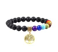 RWGSNB Women Gemstone Bracelets, 7 Chakra Bracelet for Women Men Tree Of Life Chakra Real Stones Anxiety Bangles Natural Gemstone Reiki Yoga Bangles Energy Crystal Jewellery Gifts Black Lava-Gold