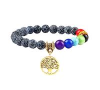 RWGSNB Women Gemstone Bracelets, 7 Chakra Bracelet for Women Men Tree Of Life Chakra Real Stones Anxiety Bangles Natural Gemstone Reiki Yoga Bangles Energy Crystal Jewellery Gifts Weathered Black Ag