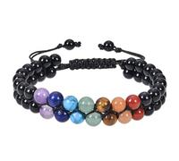 RWGSNB Women Gemstone Bracelets 7 Chakras Bracelet For Women Men Boho Wrap Layered Black Onyx Bangles Adjustable Braided Rope Natural Stone Bangles Reiki Yoga Healing Crystal Jewelry Spiritual Gifts
