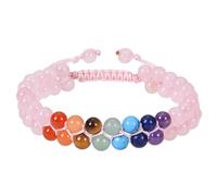 RWGSNB Women Gemstone Bracelets 7 Chakras Bracelet For Women Men Boho Wrap Layered Rose Quartz Bangles Adjustable Braided Rope Beaded Natural Stone Bangles Reiki Yoga Healing Crystal Jewelry Gifts