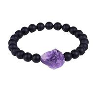 RWGSNB Women Gemstone Bracelets 8 Mm Natural Black Frosted Onyx Bracelet Irregular Amethyst Bangles Stretch Beaded Gemstone Bangles Reiki Yoga Healing Crystal Jewelry Spiritual Gift for Men
