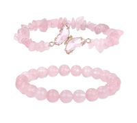 RWGSNB Women Gemstone Bracelets, Butterfly Bracelets Set Of 2 Layered Gemstone Beaded Friendship Bangles Balance Energy Stone Reiki Yoga Bangles Spiritual Crystal Jewelry Gift for Women Men Pink Cry