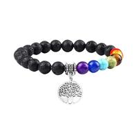 RWGSNB Women Gemstone Bracelets, Real Stones Chakra Bracelet with Tree Of Life Reiki Yoga Bangles Natural Gemstone Chakra Stones Anxiety Bangles Energy Crystal Jewellery Gifts for Women Men Black La