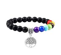 RWGSNB Women Gemstone Bracelets, Real Stones Chakra Bracelet with Tree Of Life Reiki Yoga Bangles Natural Gemstone Chakra Stones Anxiety Bangles Energy Crystal Jewellery Gifts for Women Men Frosted